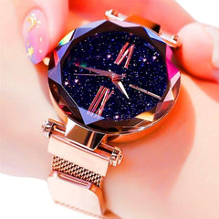 Luxury Starry Sky Women Watches Rose Gold Bracelet Magnet Mesh Band Rhinestones Quartz Wristwatch Ladies Female Diamond Watch