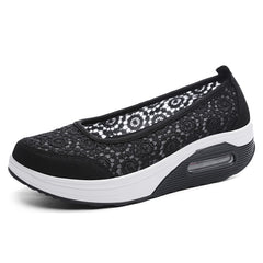 Ngouxm Summer Women Platform Shoes Woman lady Flat Casual Shallow Shoes Slip On Comfort Lace Black Fabric Shoes