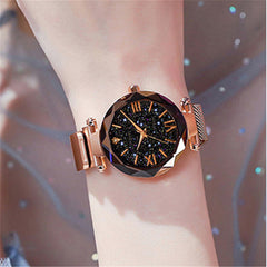 Luxury Starry Sky Women Watches Rose Gold Bracelet Magnet Mesh Band Rhinestones Quartz Wristwatch Ladies Female Diamond Watch