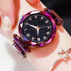 Luxury Starry Sky Women Watches Rose Gold Bracelet Magnet Mesh Band Rhinestones Quartz Wristwatch Ladies Female Diamond Watch