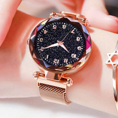 Luxury Starry Sky Women Watches Rose Gold Bracelet Magnet Mesh Band Rhinestones Quartz Wristwatch Ladies Female Diamond Watch