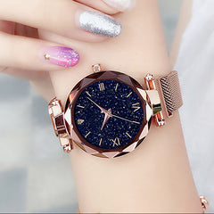 Women Starry Sky Watch Luxury Magnetic Buckle Mesh Band Quartz Wristwatch Female Rose Gold Diamond Watches zegarek damsk