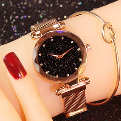 Women Starry Sky Watch Luxury Magnetic Buckle Mesh Band Quartz Wristwatch Female Rose Gold Diamond Watches zegarek damsk