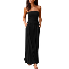 Dress 2019Top Womens Bandeau Holiday Off Shoulder Long Dress Ladies Summer Solid Sundress Vestidos Robe Femme