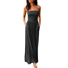 Dress 2019Top Womens Bandeau Holiday Off Shoulder Long Dress Ladies Summer Solid Sundress Vestidos Robe Femme