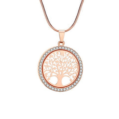 Hot Tree of Life Crystal Round Small Pendant Necklace Gold Silver Colors Bijoux Collier Elegant Women Jewelry Gifts Dropshipping