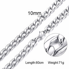 Silver Gold Filled Solid Necklace Curb Chains Link Men Choker Stainless Steel Male Female Accessories Fashion