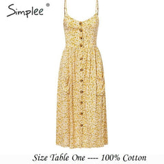 Simplee Elegant button women dress Pocket polka dots yellow cotton midi dress Summer casual female plus size lady beach vestidos