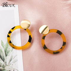 BICUX Vintage Acrylic Statement Drop Earrings for Women 2019 Fashion Jewelry Korean Metal Geometric Gold Hanging Dangle Earring